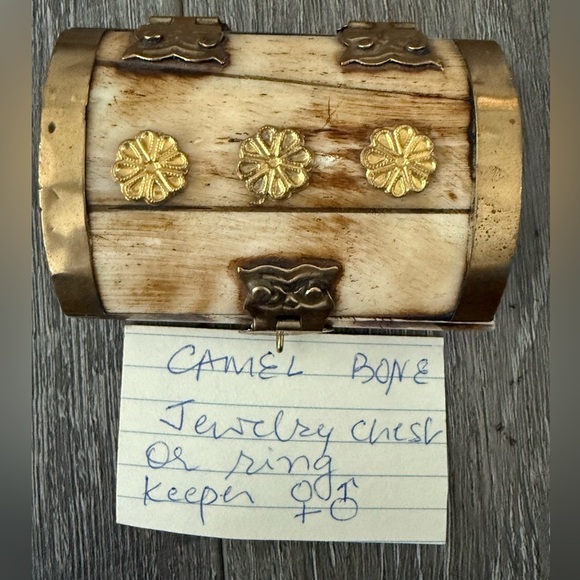Vintage Camel Bone Indian hand made Treasure Chest Trinket Box Brass Lined 3”x2" - Picture 2 of 7